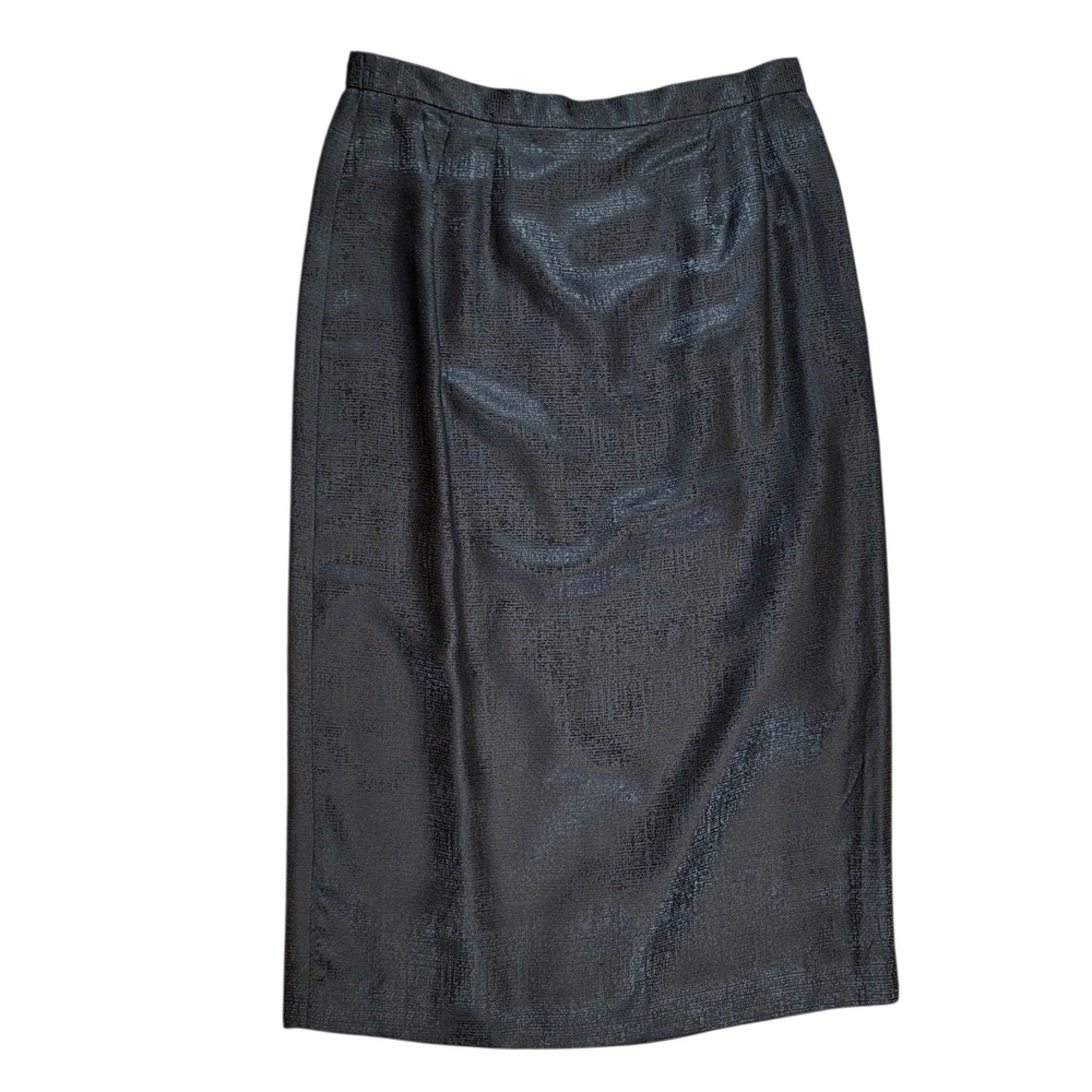 Adrianna Papell Womens 8 Pencil Skirt Black Vintage 100% Silk Textured Metallic